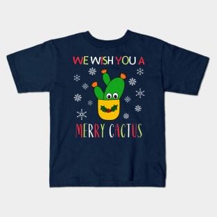 We Wish You A Merry Cactus - Opuntia Microdasys Cactus In Christmas Holly Pot Kids T-Shirt